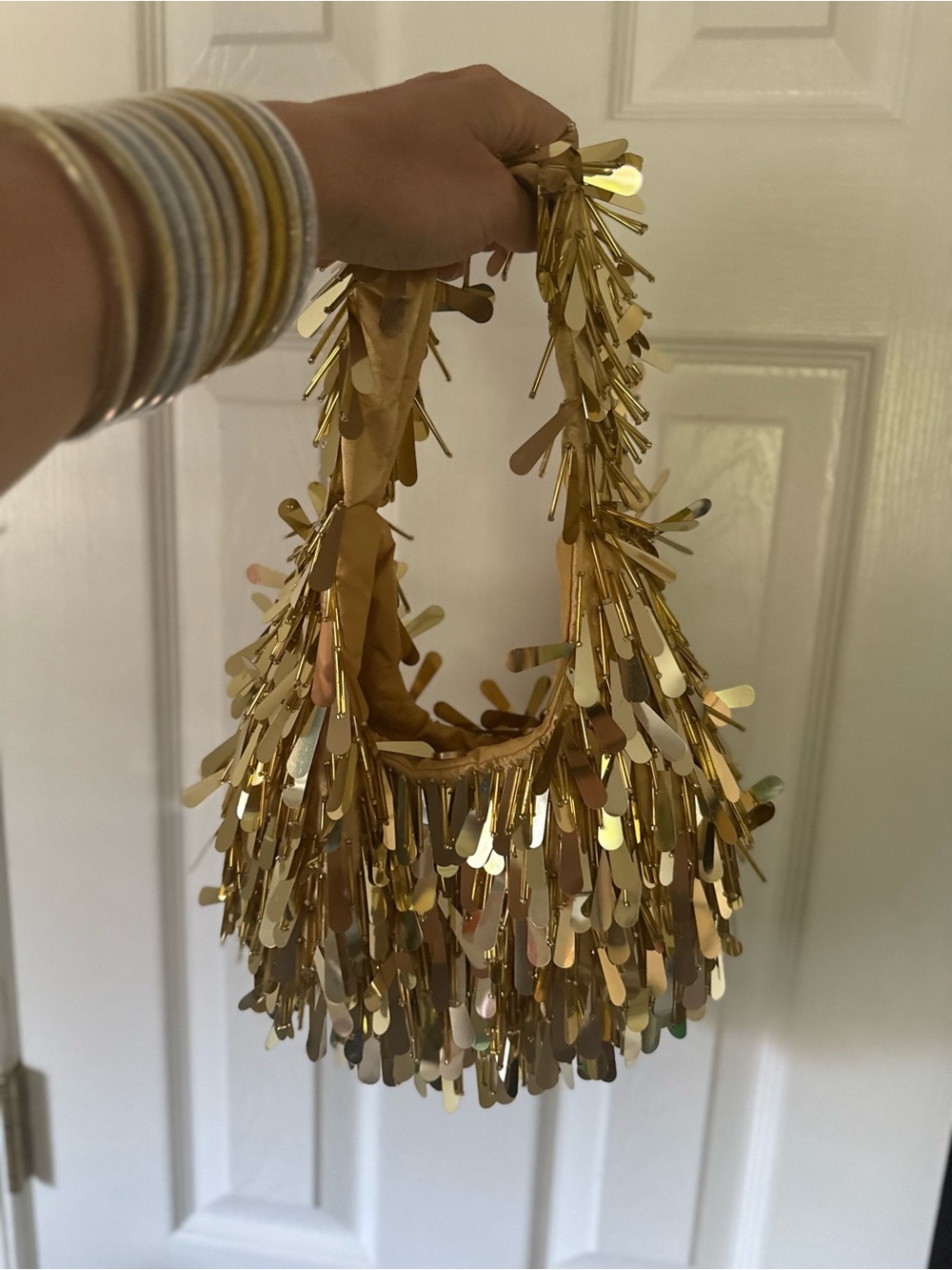 Gold Sequin Fringe Shoulder Bag - Women's Evening Bag